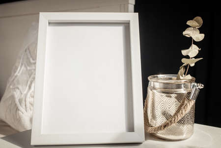 white portrait frame mockups, Scandinavian interior  neutral color palette.