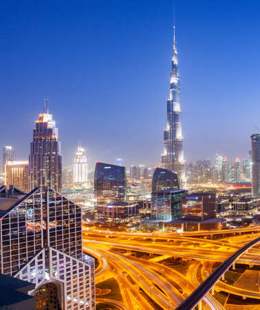DUBAI, UAE - FEBRUARY 2018: Dubai skyline with Burj Khalifaのeditorial素材