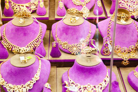 DUBAI,UAE - FEBRUARY 2018: gold and jewel are sold in the Dubai souk. Gold souk consists of 300 retailers.のeditorial素材