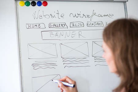 UI UX designer drawing new website wireframeの写真素材