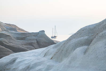 white chalk cliffs in Sarakiniko, Milos island, Cyclades, Greeceの写真素材