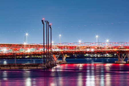 SINGAPORE, SINGAPORE - MARCH 2019: Detail of the High Tech pedestrian Helix Bridge with DNA structures in Singaporeのeditorial素材