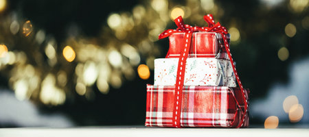 christmas decorations and gift boxes tree in background