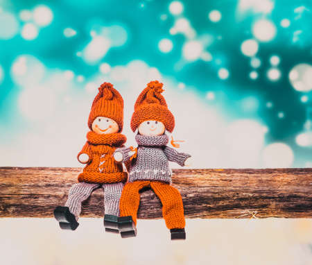 christmas decorations on golden bokeh background with copy space - holiday lightsの写真素材