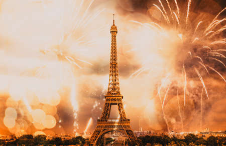 new year in Paris fireworks around Eiffel towerの写真素材
