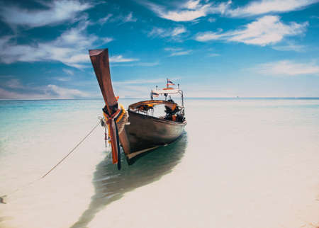 thailand ocean landscape. Exotic beach view and traditional ship