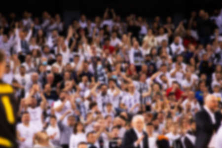 blurred supporters crowd in a basketball court during gameの写真素材