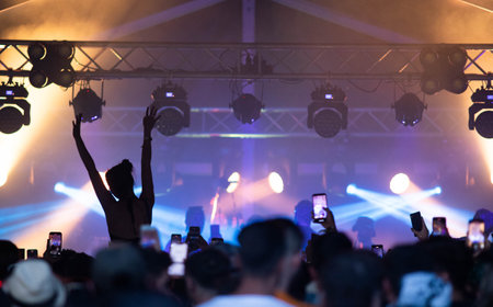 crowd at concert - summer music festivalの写真素材