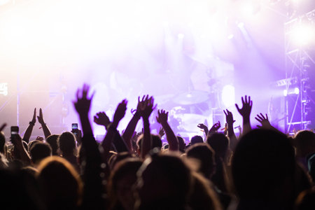 crowd at concert - summer music festivalの写真素材