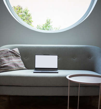 blank laptop at home space for your textの写真素材