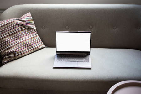 blank laptop at home space for your textの写真素材