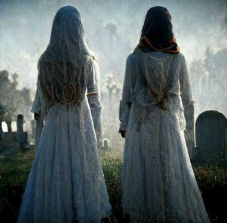 ghost women in fog Halloween background digital artの素材