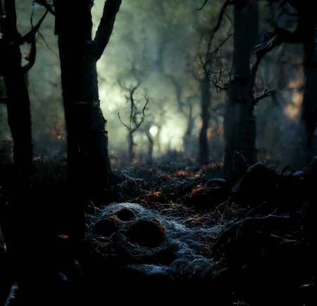 scary ghoul in dark forest Halloween digital artの素材