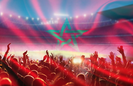 soccer supporters and Morocco flagの写真素材