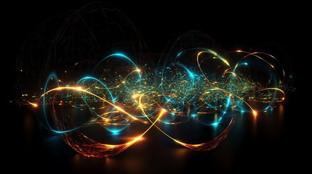 Particle, quantum entanglement (quantum correlation). Quantum mechanics . 3d illustrationの素材