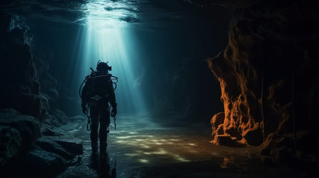 deep sea diver in the oceanの素材