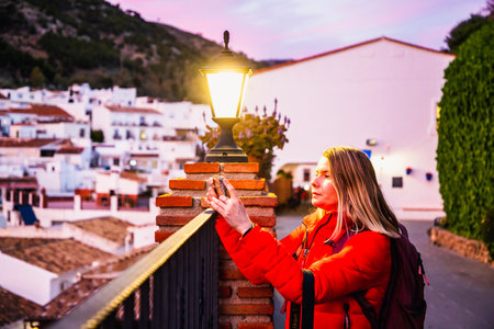 woman strolling in picturesque village of  Mijas. Costa del Sol  Andalusia  Spainの写真素材