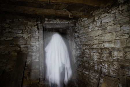ghost in abandoned building Halloween backgroundの写真素材