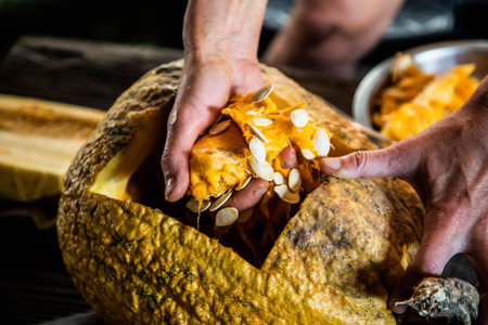 halloween pumpkins ready for carvingの写真素材