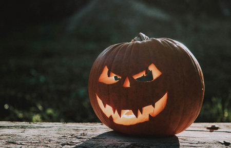 spooky Jack'o'lantern Halloween pumpkinの写真素材