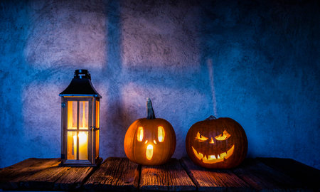 spooky Jack'o'lantern Halloween pumpkinの写真素材