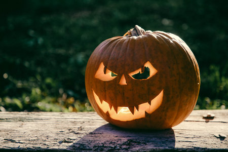 spooky Jack'o'lantern Halloween pumpkinの写真素材