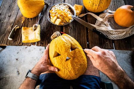 halloween pumpkins ready for carvingの写真素材