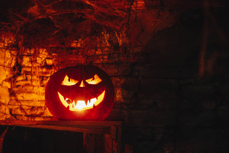 spooky Jack'o'lantern Halloween pumpkinの写真素材