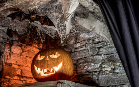 spooky Jack'o'lantern Halloween pumpkinの写真素材