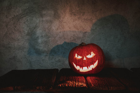 spooky Jack'o'lantern Halloween pumpkinの写真素材
