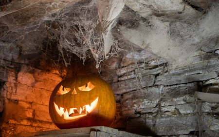 spooky Jack'o'lantern Halloween pumpkinの写真素材
