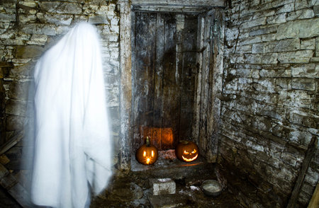 ghost in abandoned building Halloween backgroundの写真素材