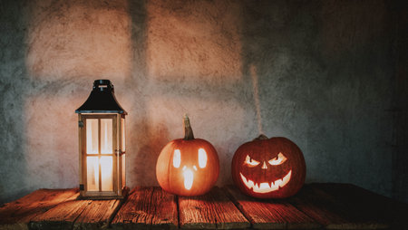 spooky Jack'o'lantern Halloween pumpkinの写真素材