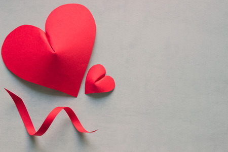 Two hearts. Red paper. Concept - love. Valentine's Day.の写真素材