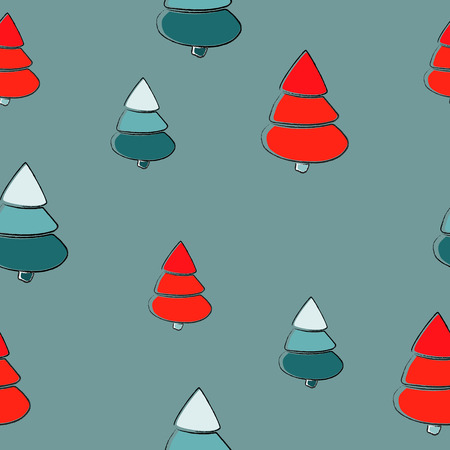 Bright Christmas trees on a blue background. Seamless pattern.  Can be used for stationery ,wallpaper , scrapbooking and textile, fabric prints.のイラスト素材