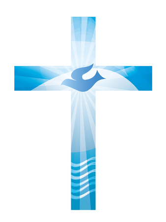 Baptism Christian cross with waves and blue sky. Religious signのイラスト素材