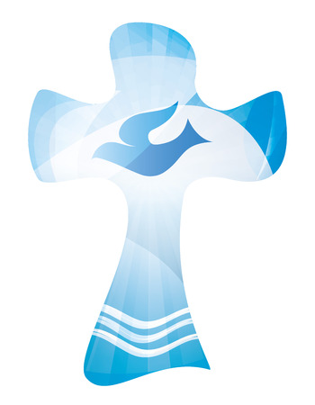 Christian cross baptism symbol with waves of water and where. Religious sign. Multiple.exposureのイラスト素材