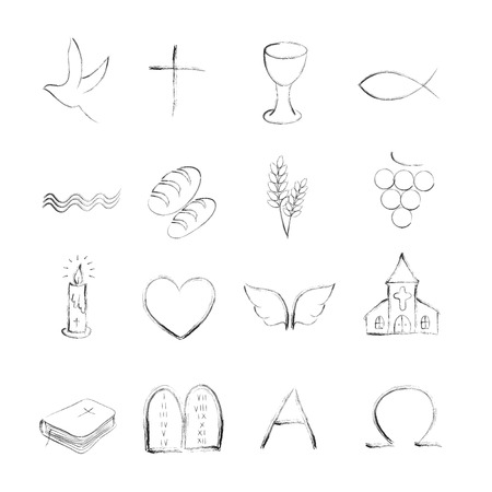Isolated christian symboly outline iconsの写真素材