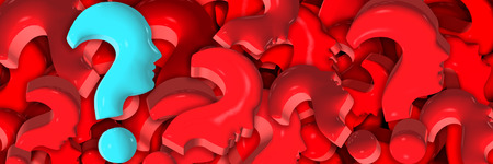 Infinite question marks that form human faces in profile. 3d illustration