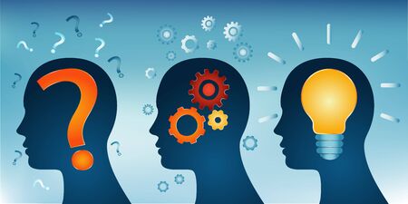 Human head problem analysis solution concept. Head problem solving series. Thinking inspiration idea...