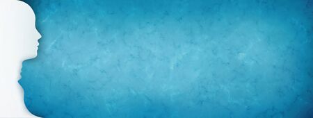 Metaphor bipolar disorder mind mental. Double face. Split personality. Mood disorder. Dual personality concept. Head silhouette on blue background. Web Bannerの写真素材