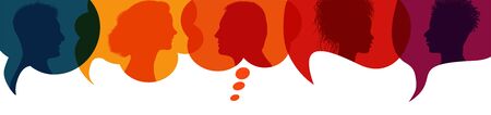 Speech bubble.Silhouette heads people in profile.Talking dialogue and inform.Communicate between a...