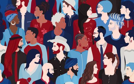 People talking and diversity seamless pattern. Communication dialogue and connection between Crowd...