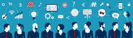 Sharing ideas and technology for the future. Communication network multiethnic people. Connection and exchange of ideas or data. Upload and download data. Mind Map. Network teamworkのイラスト素材