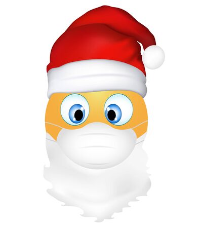 Emoji emoticon cute Santa Claus wearing medical mask. 3d illustration. Funny emoticon. Coronavirus outbreak protection concept. Merry Christmas. Three-dimensional. isolatedのイラスト素材