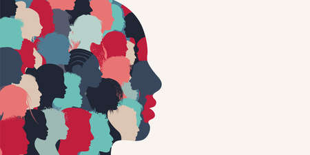 Silhouette profile group of men and women of diverse cultures. Diversity multi-ethnic and...