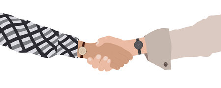 Close up handshake between two business or finance people. Concept of cooperation trust deal meeting...