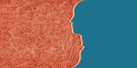 Metaphor bipolar disorder mind mental. Concept mood disorder. 2 Head silhouette. Double face. Split...