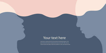 Metaphor bipolar disorder mind mental. Double face. Split personality. Concept mood disorder. 2 Head silhouette. Psychology. Dual personality concept. Mental health. Banner copy spaceのイラスト素材