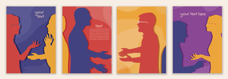 Community collaborators or colleagues. Group diversity silhouette people from the side. Concept of bargain agreement or pact. Collaborate.Co-workers. Banner - poster - template - wのイラスト素材